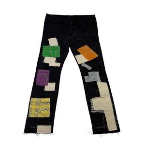 Valabasas 38x32 Black Patchwork Multicolor Cotton Spandex 5 Pocket Jeans NWT
